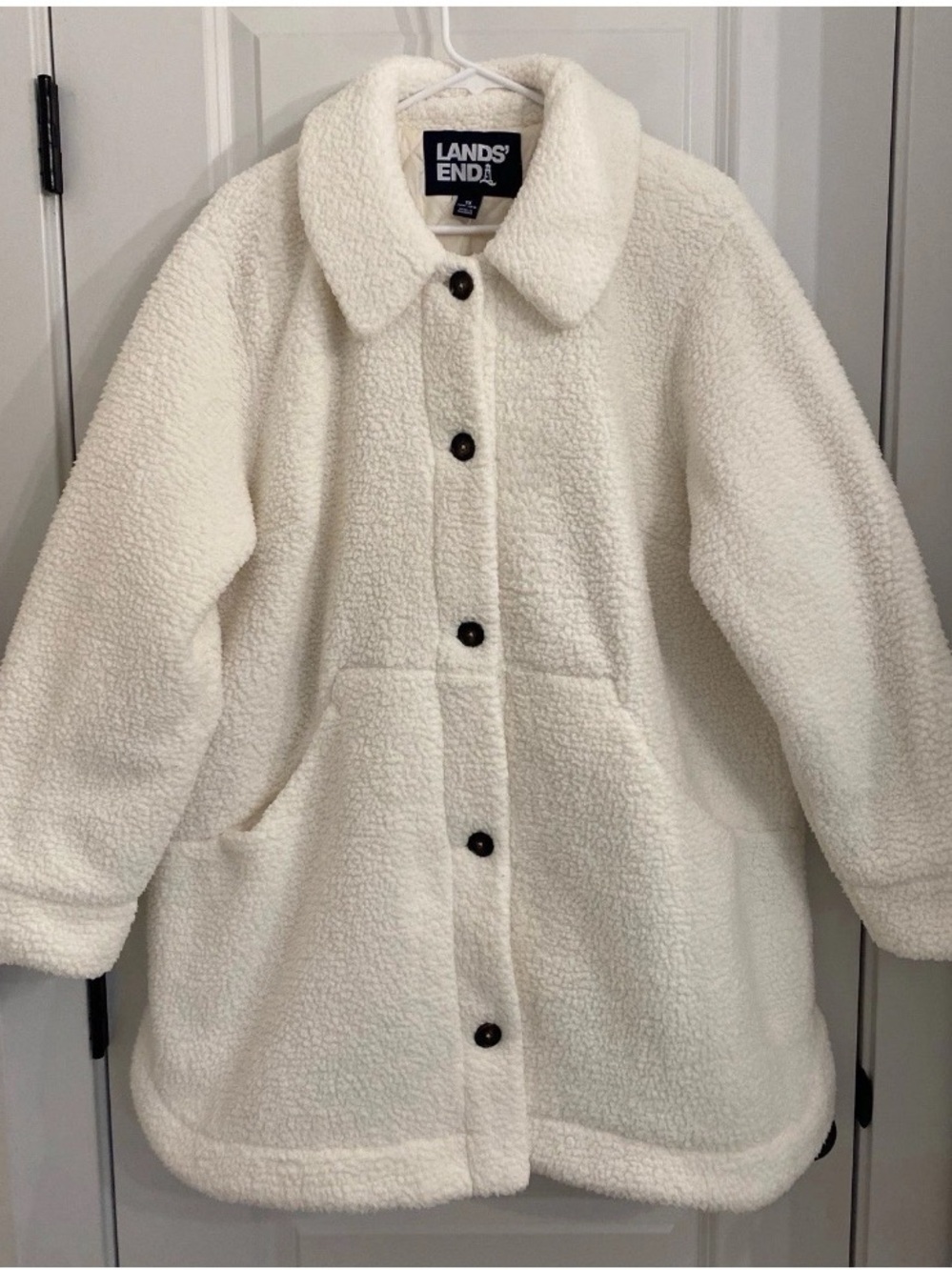 Lands' End Cream Sherpa Button-Up Jacket